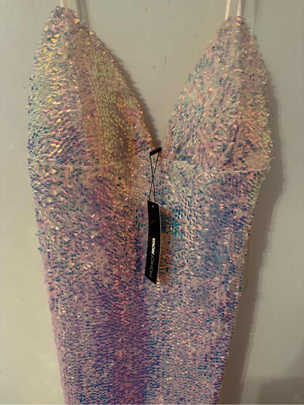 Fashion Nova Iridescent Sequin Slip Dress in Pink and Gold - Picture 4 of 7